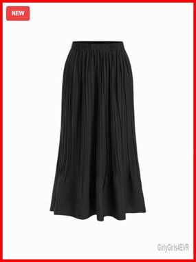 Pleated Maxi Skirt High Waist A-Line Flowy Casual Swing Skirt